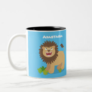 Happy lion Roaring cartoon illustratie Tweekleurige Koffiemok