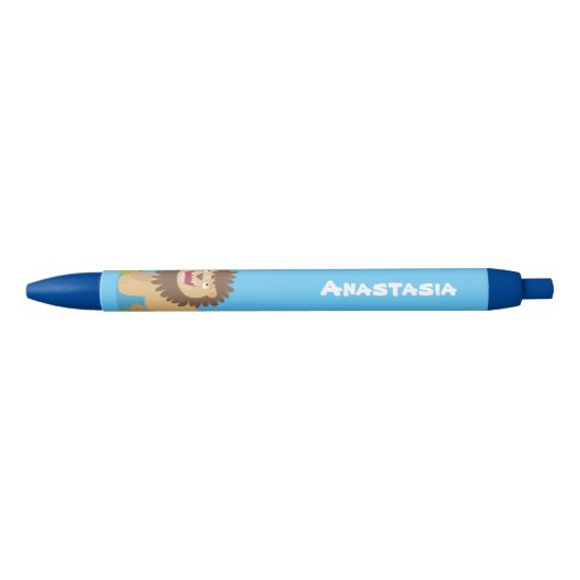 Happy lion Roaring cartoon illustratie Zwarte Inkt Pen (Voorkant)