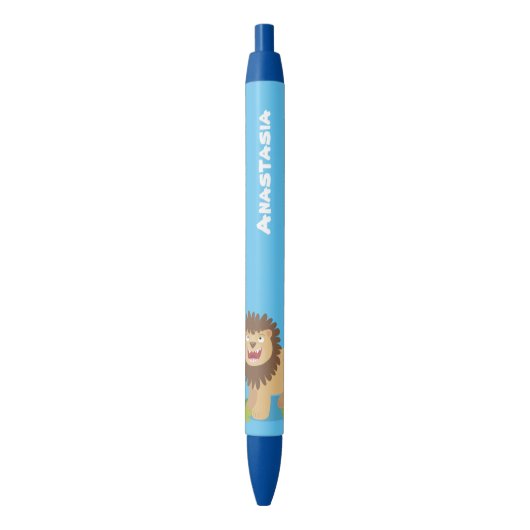 Happy lion Roaring cartoon illustratie Zwarte Inkt Pen (Voorkant Verticaal)