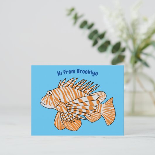 Happy lionfish cartoon illustratie briefkaart (Staand voorkant)