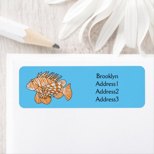 Happy lionfish cartoon illustratie etiket (Insitu)