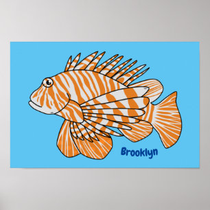 Happy lionfish cartoon illustratie poster