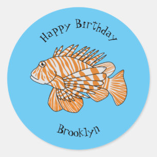 Happy lionfish cartoon illustratie ronde sticker