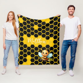 Happy Little Bee-customizable Fleece Deken