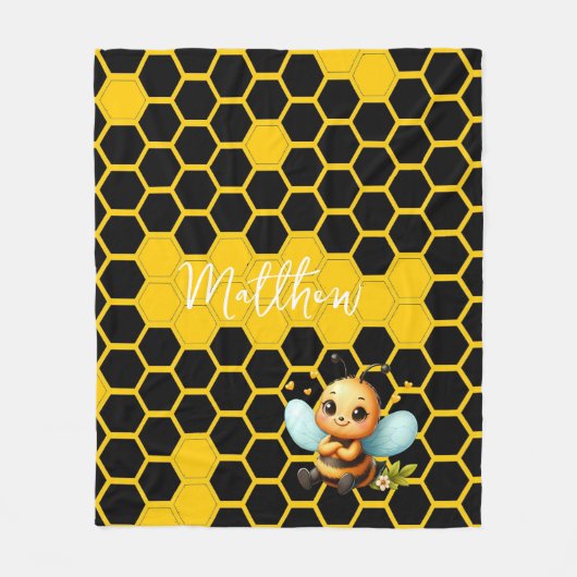 Happy Little Bee-customizable Fleece Deken (Voorkant)