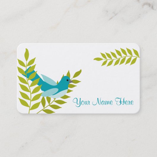 Happy Little Blue Bird & Green Leaves Calling Card Contactkaartje (Voorkant)