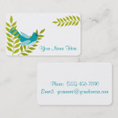 Happy Little Blue Bird & Green Leaves Calling Card Contactkaartje (Voorkant / Achterkant)