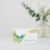 Happy Little Blue Bird & Green Leaves Calling Card Contactkaartje (Staand voorkant)