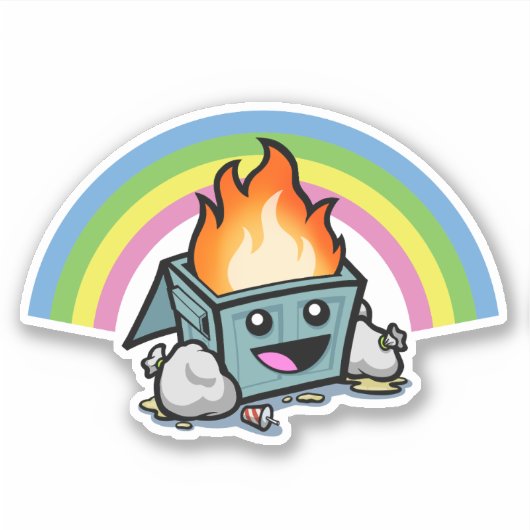 "Happy Little Dumpster Fire" Sticker (Voorkant)