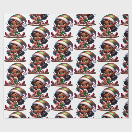 Happy Little Elf Meisje - Kerst cadeaupapier (Vlak)