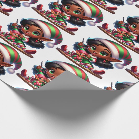 Happy Little Elf Meisje - Kerst cadeaupapier (Hoek)