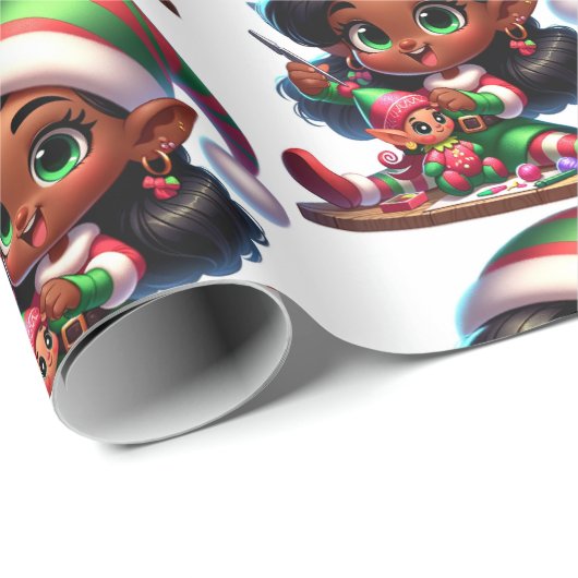 Happy Little Elf Meisje - Kerst cadeaupapier (Rol Hoek)