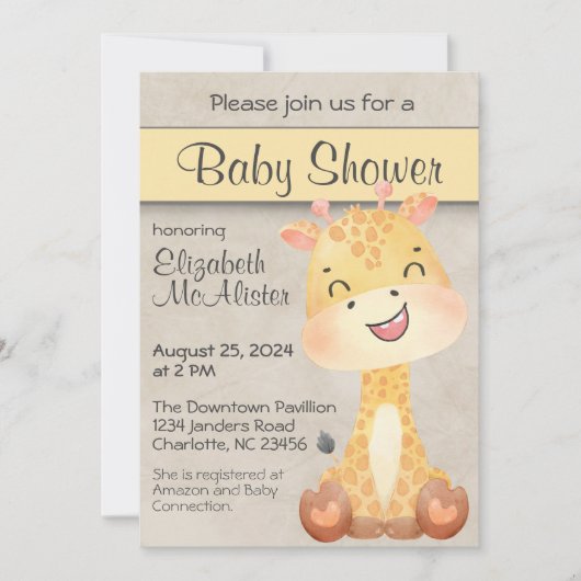 Happy Little Giraffe Baby shower Invitation Kaart (Voorkant)