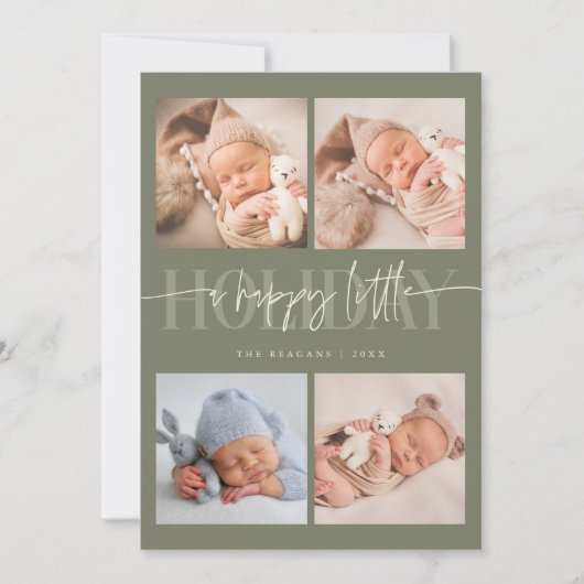 Happy Little Holiday Sage Green Multi Foto Geboort Aankondiging (Voorkant)