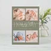 Happy Little Holiday Sage Green Multi Foto Geboort Aankondiging (Staand voorkant)