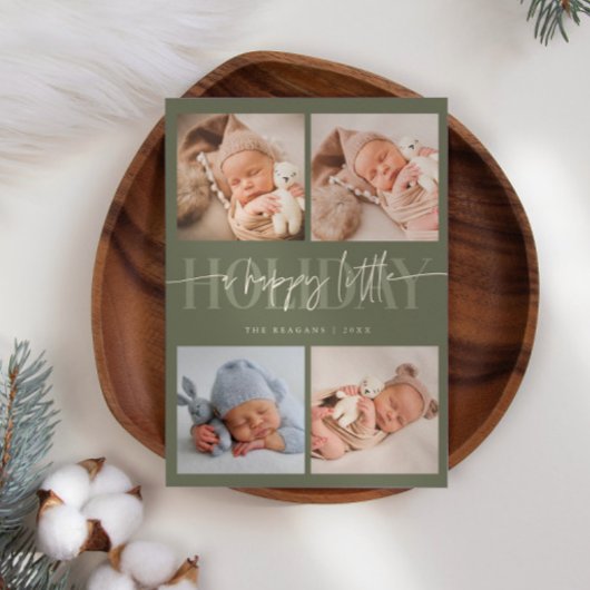 Happy Little Holiday Sage Green Multi Foto Geboort Aankondiging