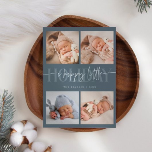Happy Little Holiday Slate Blue Multi Foto Geboort Aankondiging