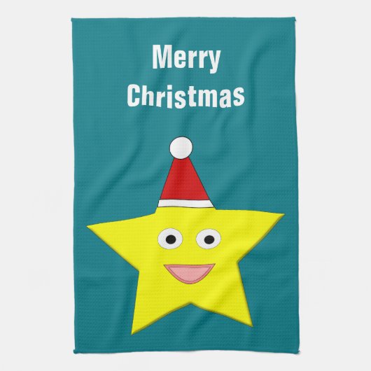 Happy Little KerstStar Custom Kitchen Towel Theedoek (Verticaal)
