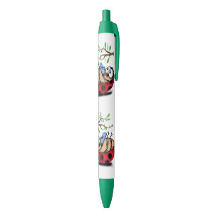 Happy Little Ladybug met Phone - Funny Drawing Blauwe Inkt Pen