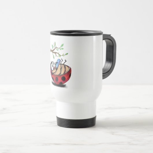 Happy Little Ladybug met Phone - Funny Drawing Reisbeker (Voorkant rechts)