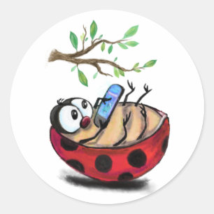 Happy Little Ladybug met Telefoon Funny Sticker