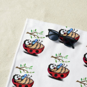 Happy Little Ladybugs met Phone - Cartoon Tekening Strandlaken