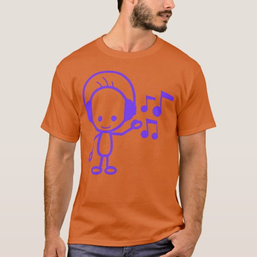 Happy Little Man Muziek Luisteren Musical Notes Fu T-shirt (Voorkant)
