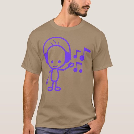 Happy Little Man Muziek Luisteren Musical Notes Fu T-shirt (Voorkant)