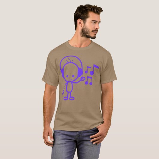 Happy Little Man Muziek Luisteren Musical Notes Fu T-shirt (Voorkant volledig)
