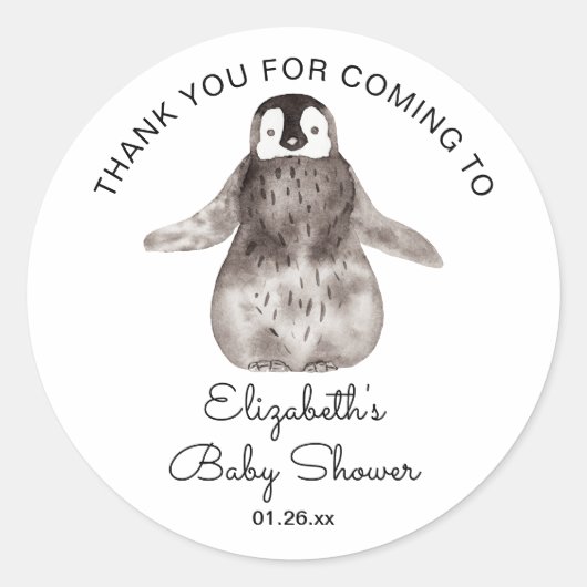 Happy Little Penguin Baby shower Dank u Ronde Sticker (Voorkant)