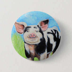 Happy Little Pig Painting Ronde Button 5,7 Cm