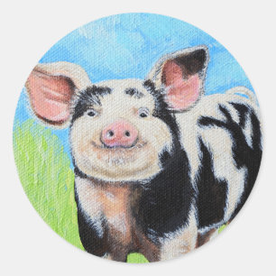 Happy Little Pig Painting Ronde Sticker