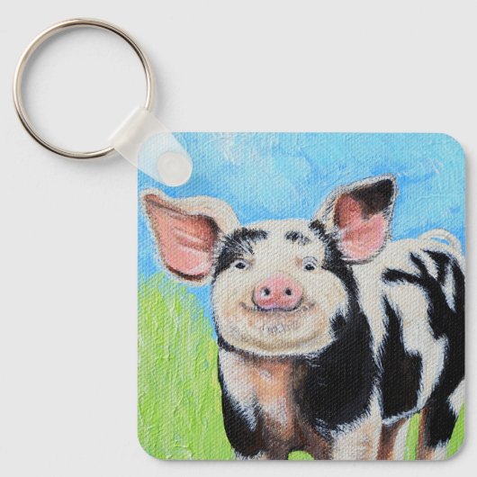 Happy Little Pig Painting Sleutelhanger (Voorkant)