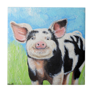 Happy Little Pig Painting Tegeltje