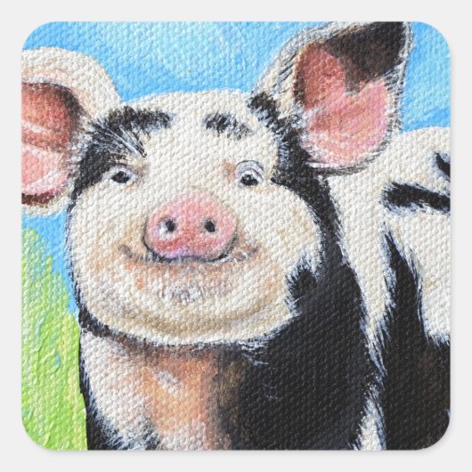 Happy Little Pig Painting Vierkante Sticker (Voorkant)