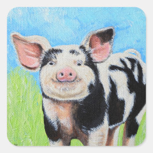 Happy Little Pig Painting Vierkante Sticker