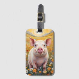 Happy Little Pig Sunny Daisy Field Bagagelabel