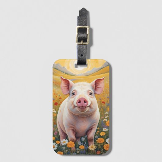 Happy Little Pig Sunny Daisy Field Bagagelabel (Voorkant (verticaal))