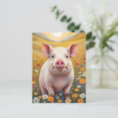 Happy Little Pig Sunny Daisy Field Briefkaart (Staand voorkant)