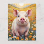 Happy Little Pig Sunny Daisy Field Briefkaart (Voorkant)