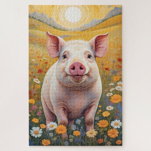 Happy Little Pig Sunny Daisy Field Legpuzzel (Verticaal)