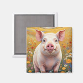 Happy Little Pig Sunny Daisy Field Magneet (Voorkant / Achterkant)