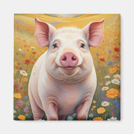 Happy Little Pig Sunny Daisy Field Magneet