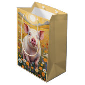 Happy Little Pig Sunny Daisy Field Medium Cadeauzakje (Achterkant Gekanteld)