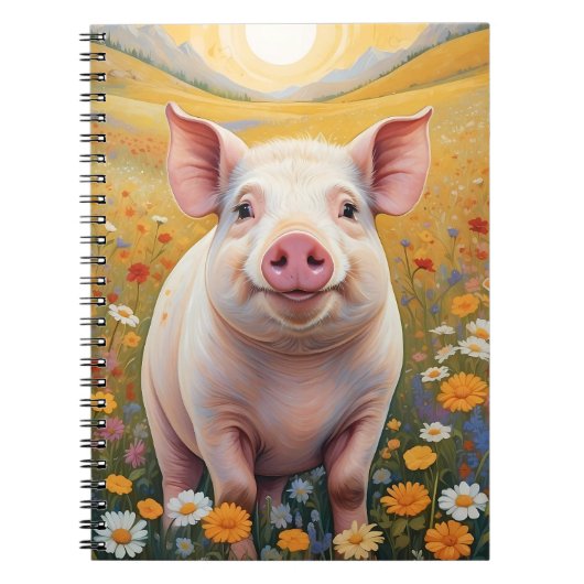 Happy Little Pig Sunny Daisy Field Notitieboek (Voorkant)