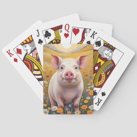 Happy Little Pig Sunny Daisy Field Pokerkaarten (Achterkant)