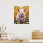 Happy Little Pig Sunny Daisy Field Poster (Keuken)