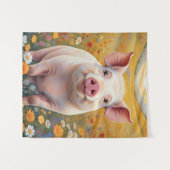 Happy Little Pig Sunny Daisy Field Wandkleed (Voorkant (horizontaal))