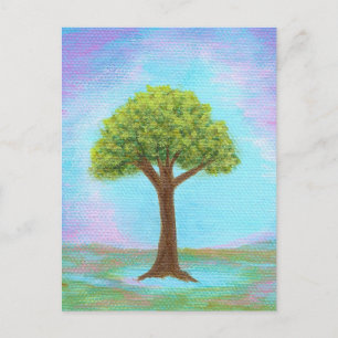 Happy Little Tree Whimsical Landscape Blue Briefkaart