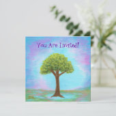 Happy Little Tree Whimsical Landscape Blue Kaart (Staand voorkant)
